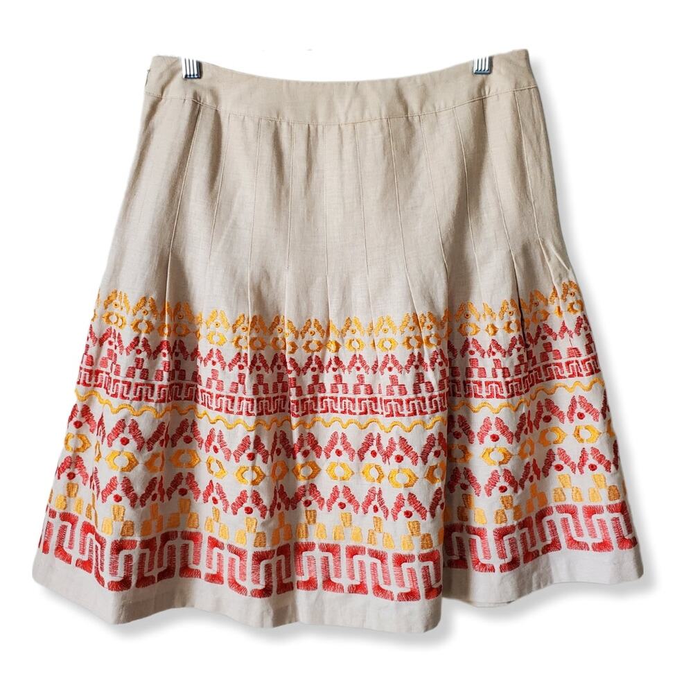 Women Boho Embroidered Peasant Midi Skirt 8P Artsy Folk Colorful Twee Casual
